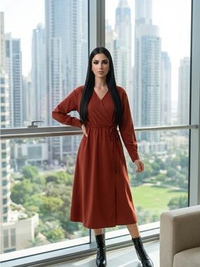 NWT Harshman Women’s Belinda Cotton Midi Tie Waist Side Slits Maroon- Size Small